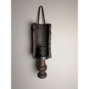 Vintage Hand Carved Wood Wall Sconce Candle Holder Tribal Rustic Boho Decor